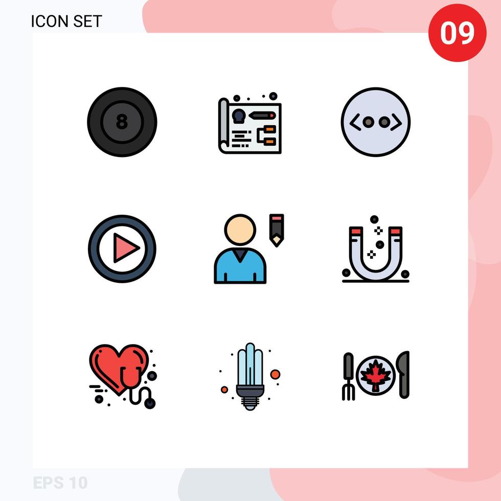 9 Filledline Flat Color concept for Websites Mobile and Apps magnet attract html user edit Editable Vector Design Elements