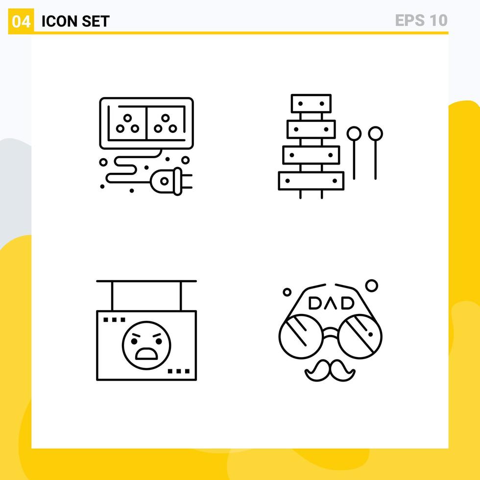 Group of 4 Filledline Flat Colors Signs and Symbols for adapter board energy music hanging Editable Vector Design Elements