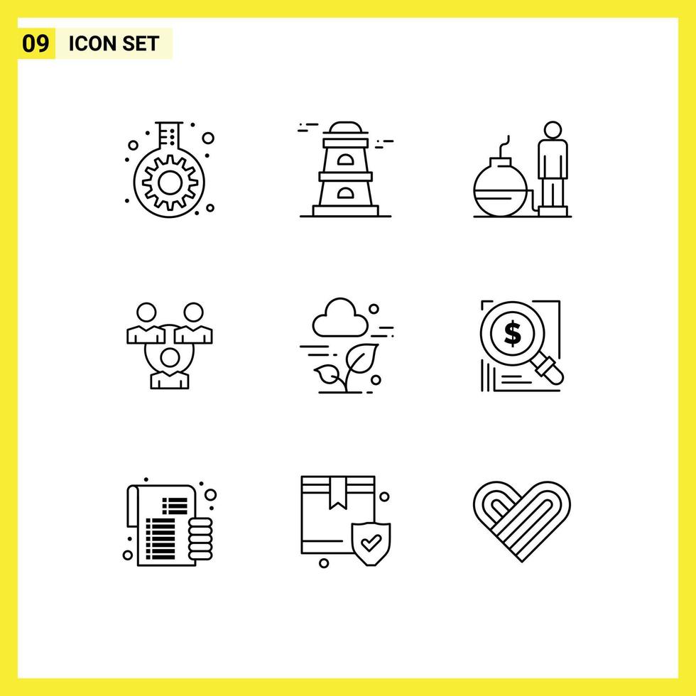 Pack of 9 creative Outlines of leaf plant debt communication meeting Editable Vector Design Elements