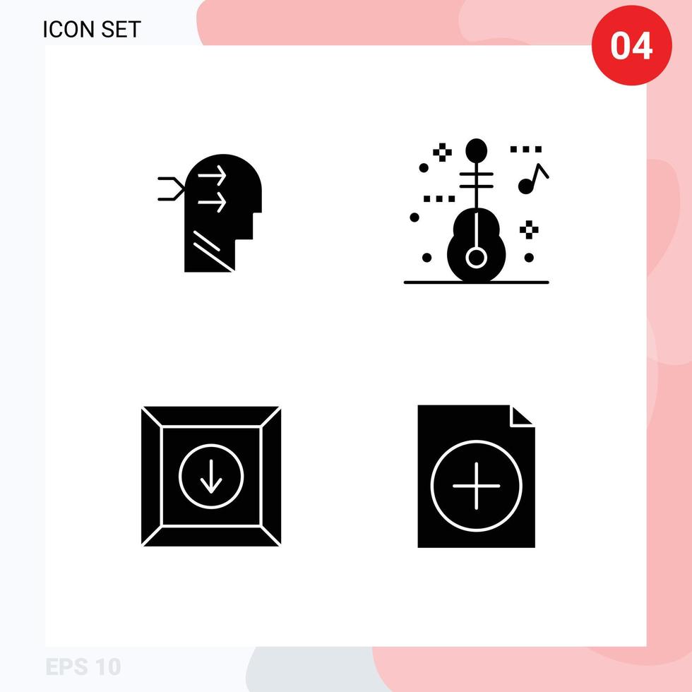 4 Universal Solid Glyph Signs Symbols of mental chang product thinking travel document Editable Vector Design Elements