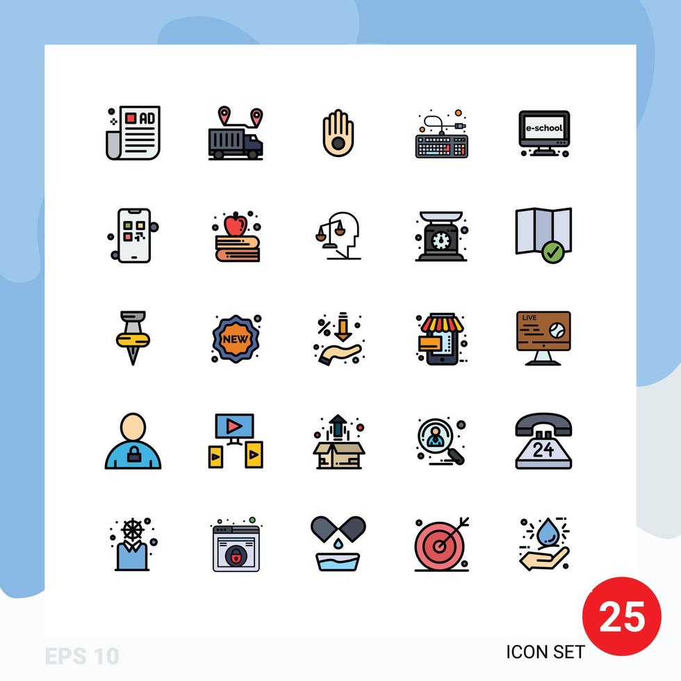 25 User Interface Filled line Flat Color Pack of modern Signs and Symbols of education connection valentine hardware computer Editable Vector Design Elements