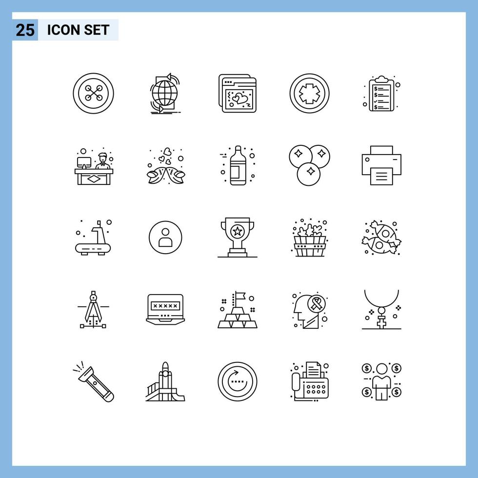25 Universal Line Signs Symbols of check list sign web medicine web Editable Vector Design Elements