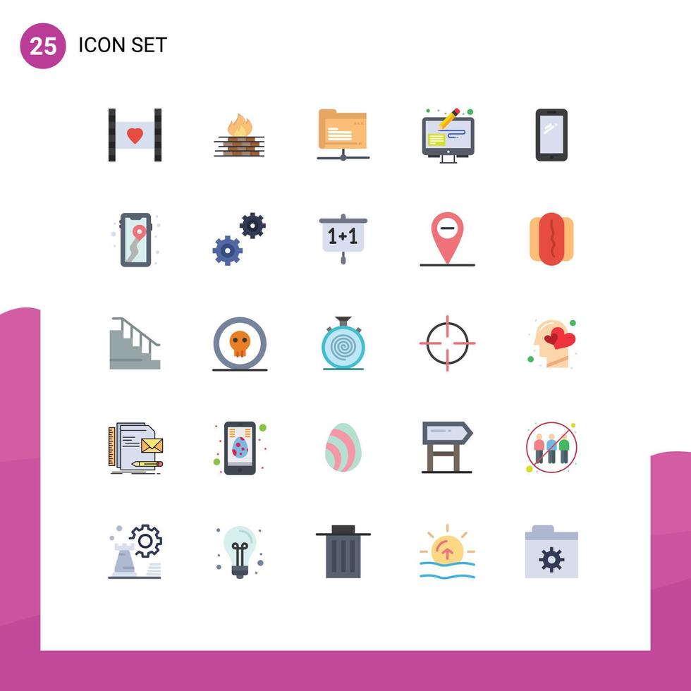 Modern Set of 25 Flat Colors and symbols such as pen edit network design tools server Editable Vector Design Elements