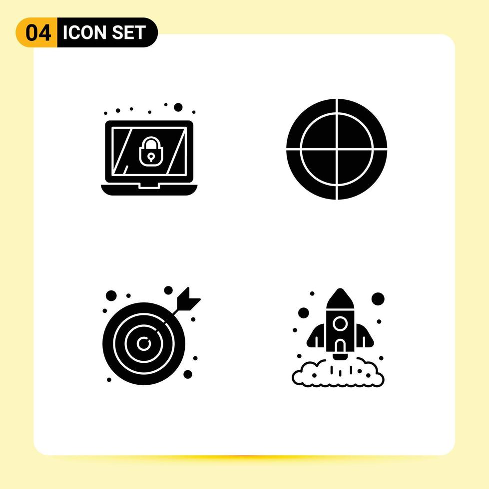 Group of Solid Glyphs Signs and Symbols for encryption office bulls eye target chart Editable Vector Design Elements