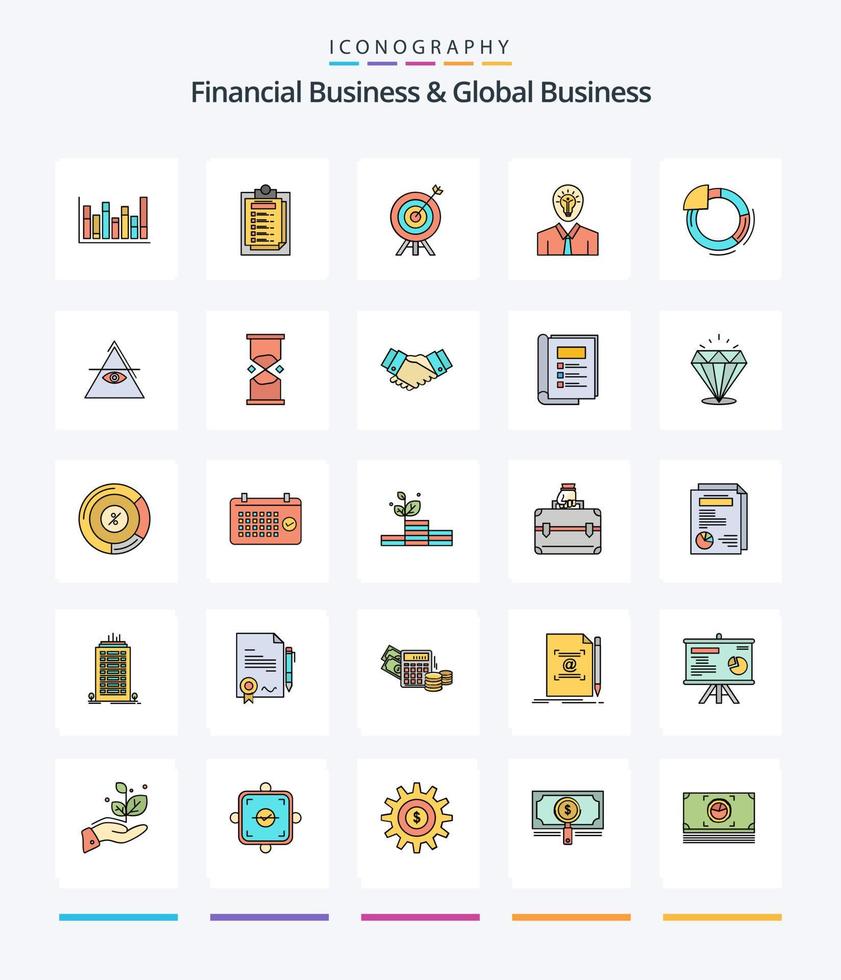 Creative Financial Business And Global Business 25 Line FIlled icon pack  Such As growth. success. file. idea. board vector