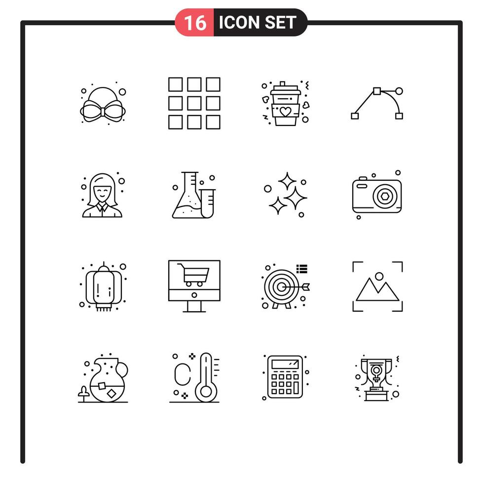 16 iconos creativos signos y símbolos modernos de elementos de diseño de vector editables de punto de chica larga de estudiante de matraz