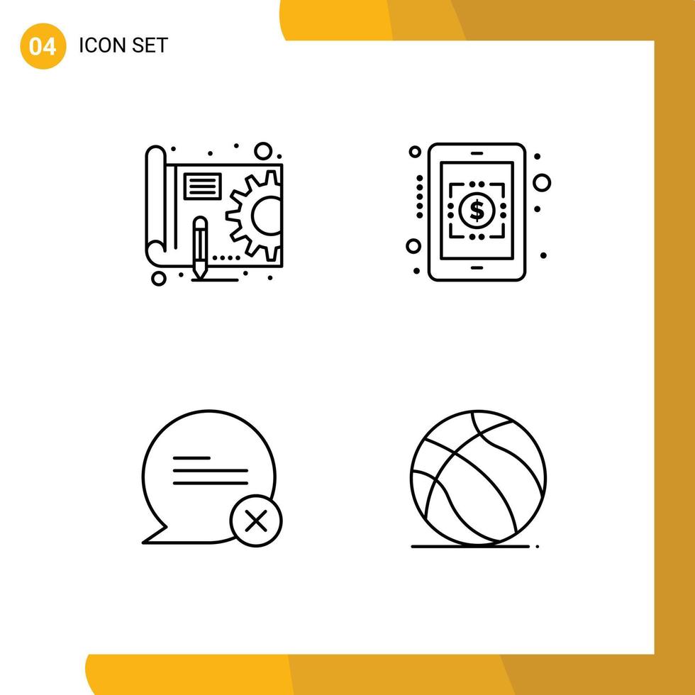 4 User Interface Line Pack of modern Signs and Symbols of blue print cross gear currency symbol football Editable Vector Design Elements