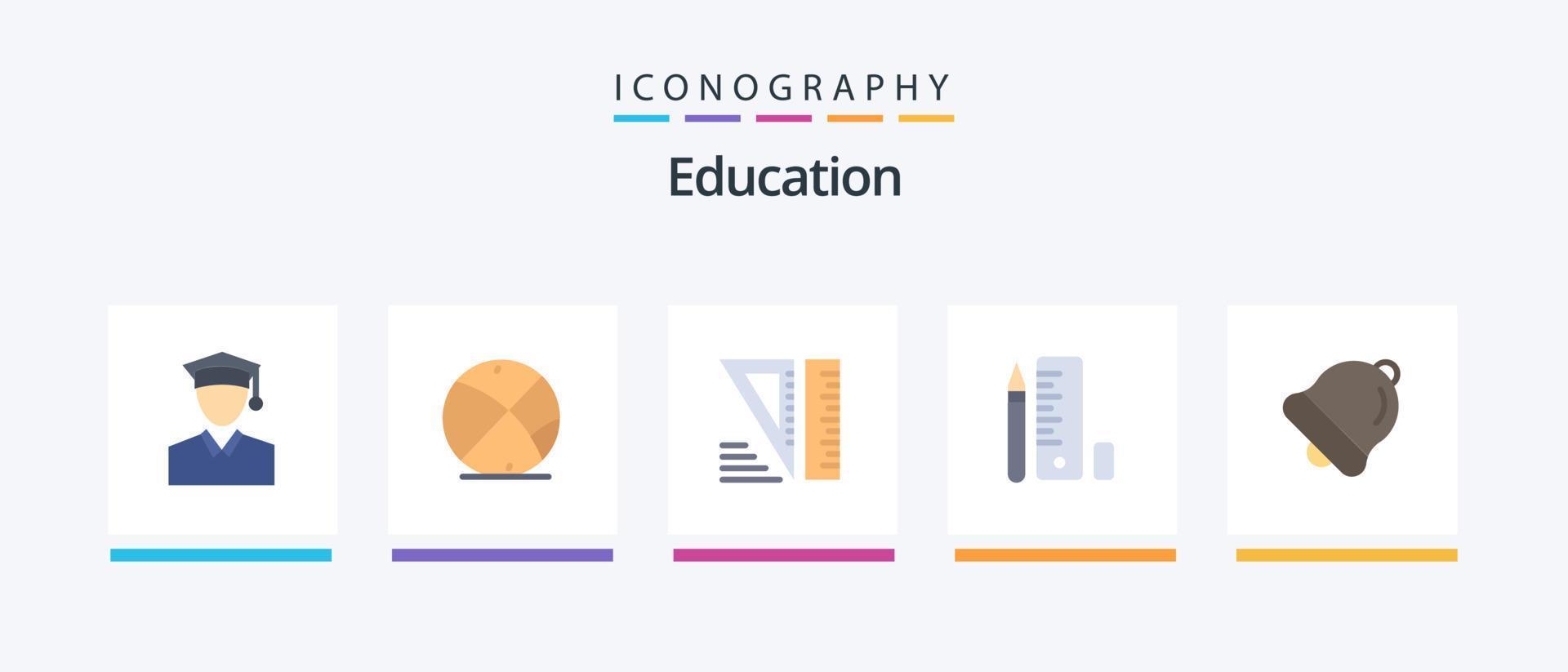 paquete de iconos de educación plana 5 que incluye. campana. geométrico. alarma. lápiz. diseño de iconos creativos vector