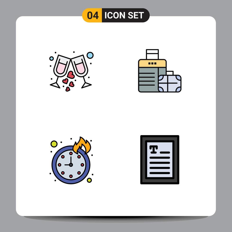 4 iconos creativos signos y símbolos modernos de tiempo de bebida fiesta bolso ebook elementos de diseño vectorial editables vector