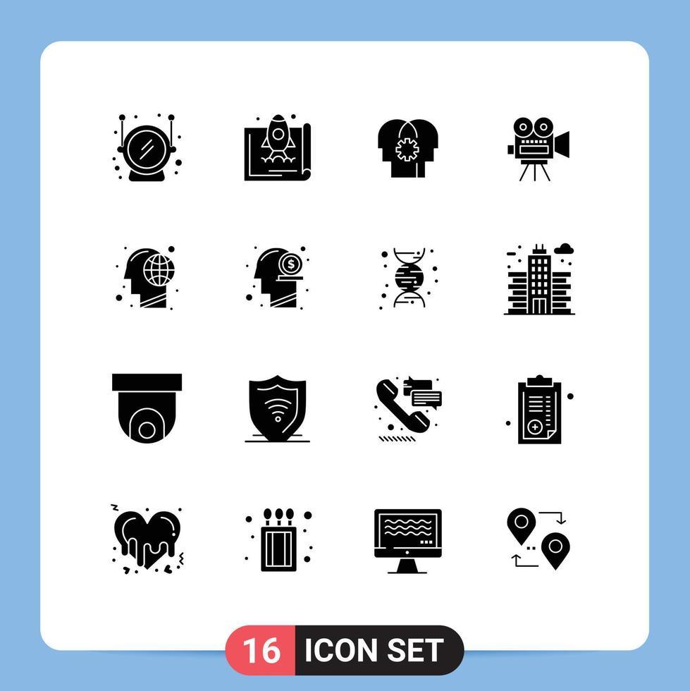 16 Creative Icons Modern Signs and Symbols of global education brain filam camera Editable Vector Design Elements