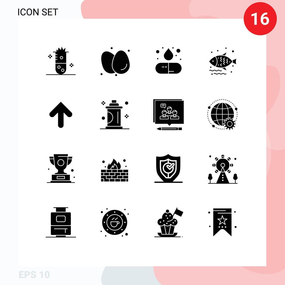 Solid Glyph Pack of 16 Universal Symbols of supermarket food eggs fish pill Editable Vector Design Elements