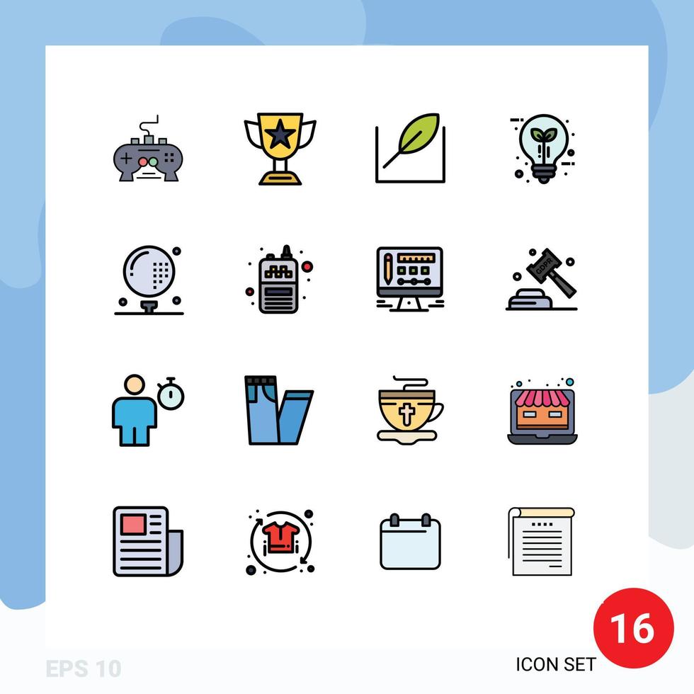 Mobile Interface Flat Color Filled Line Set of 16 Pictograms of light electricity prize eco tree Editable Creative Vector Design Elements