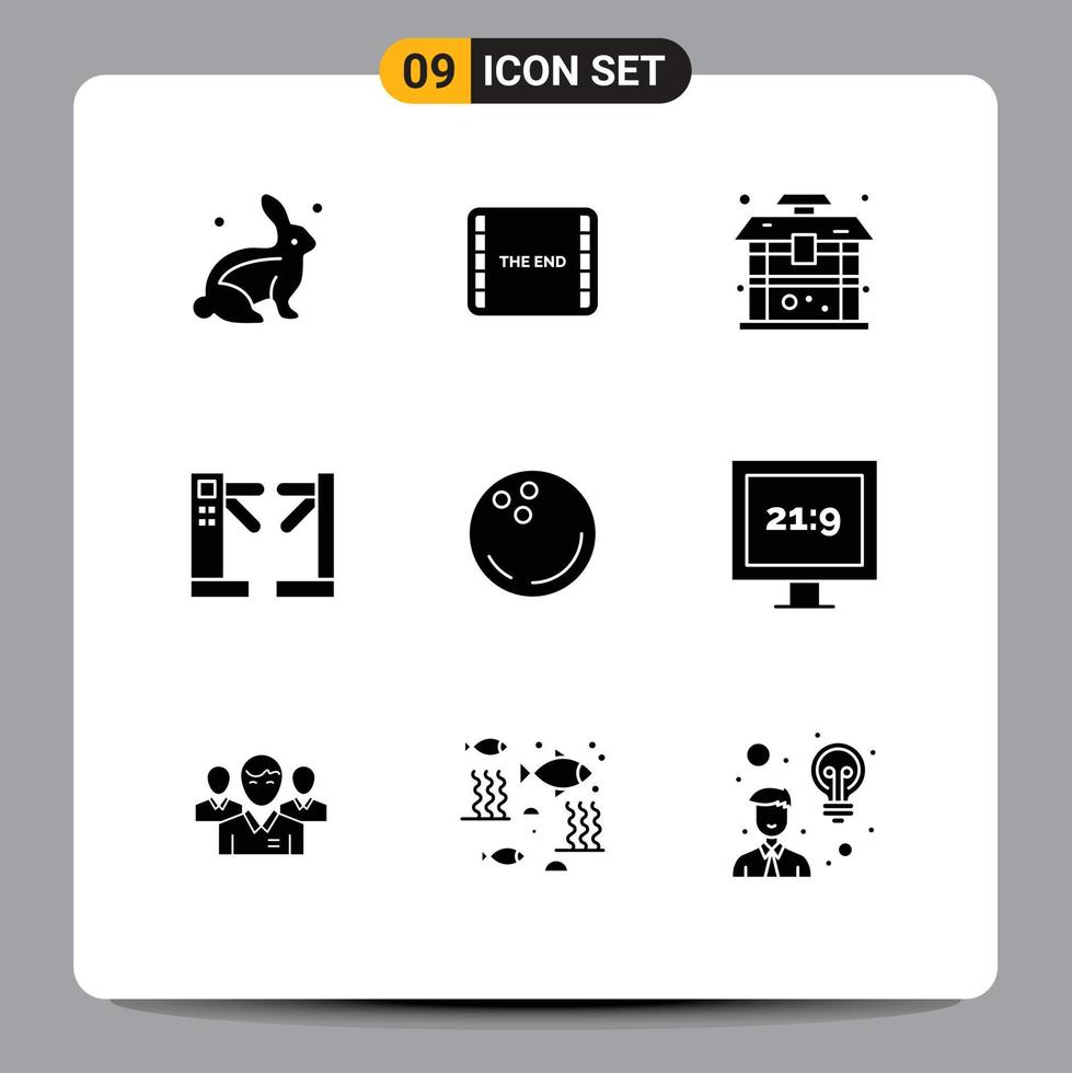 Set of 9 Modern UI Icons Symbols Signs for bowling underground architecture turnstiles access Editable Vector Design Elements