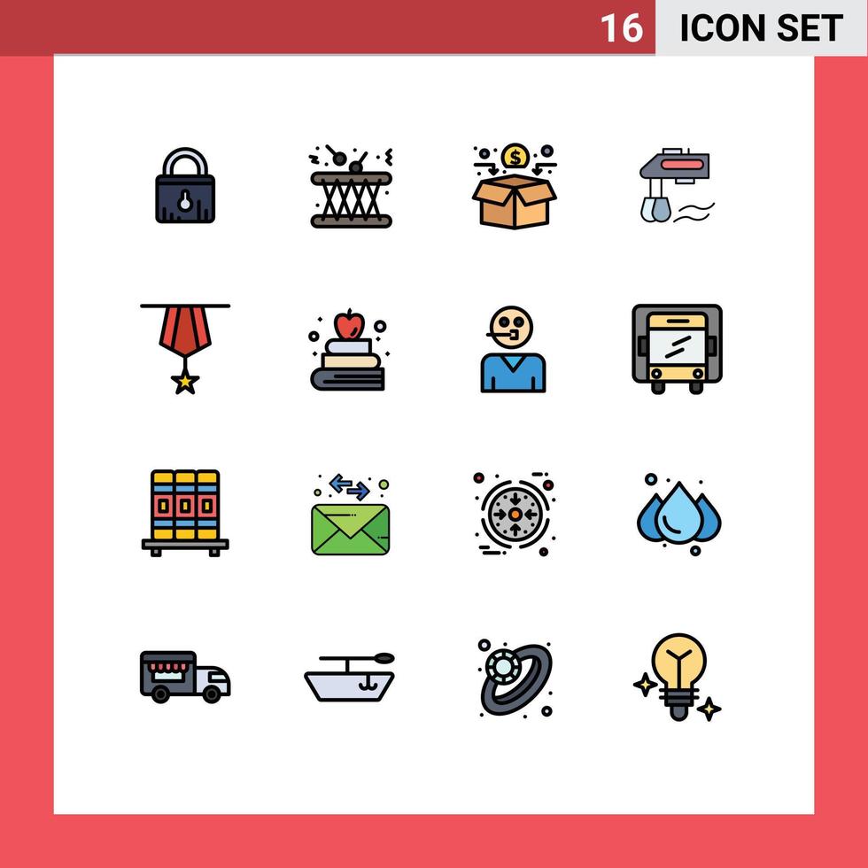 Set of 16 Vector Flat Color Filled Lines on Grid for badge manual sound kitchen crowd funding Editable Creative Vector Design Elements
