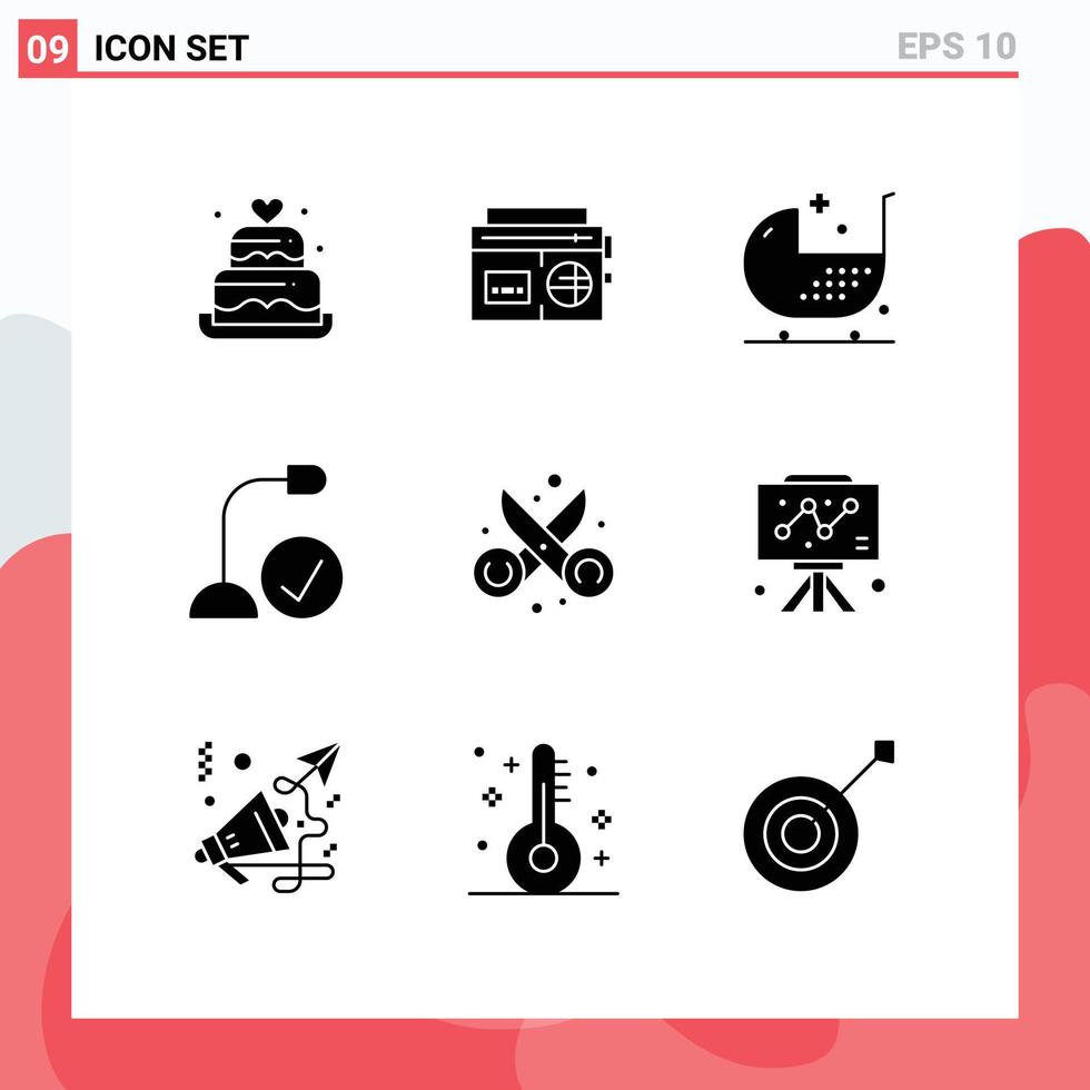 Group of 9 Solid Glyphs Signs and Symbols for hardware devices baby connected form Editable Vector Design Elements