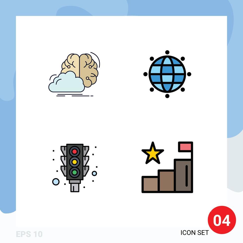 Modern Set of 4 Filledline Flat Colors and symbols such as brainstorming signal innovation globe stop Editable Vector Design Elements