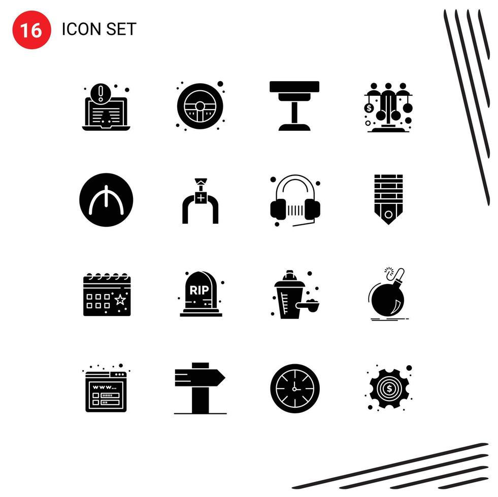 Set of 16 Vector Solid Glyphs on Grid for manat sponsor desk investment dollar Editable Vector Design Elements