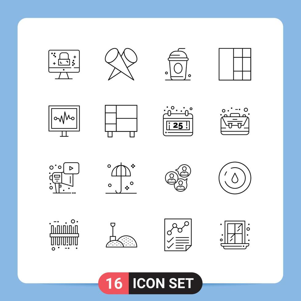 Pictogram Set of 16 Simple Outlines of appliances pulse cola lifeline wireframe Editable Vector Design Elements