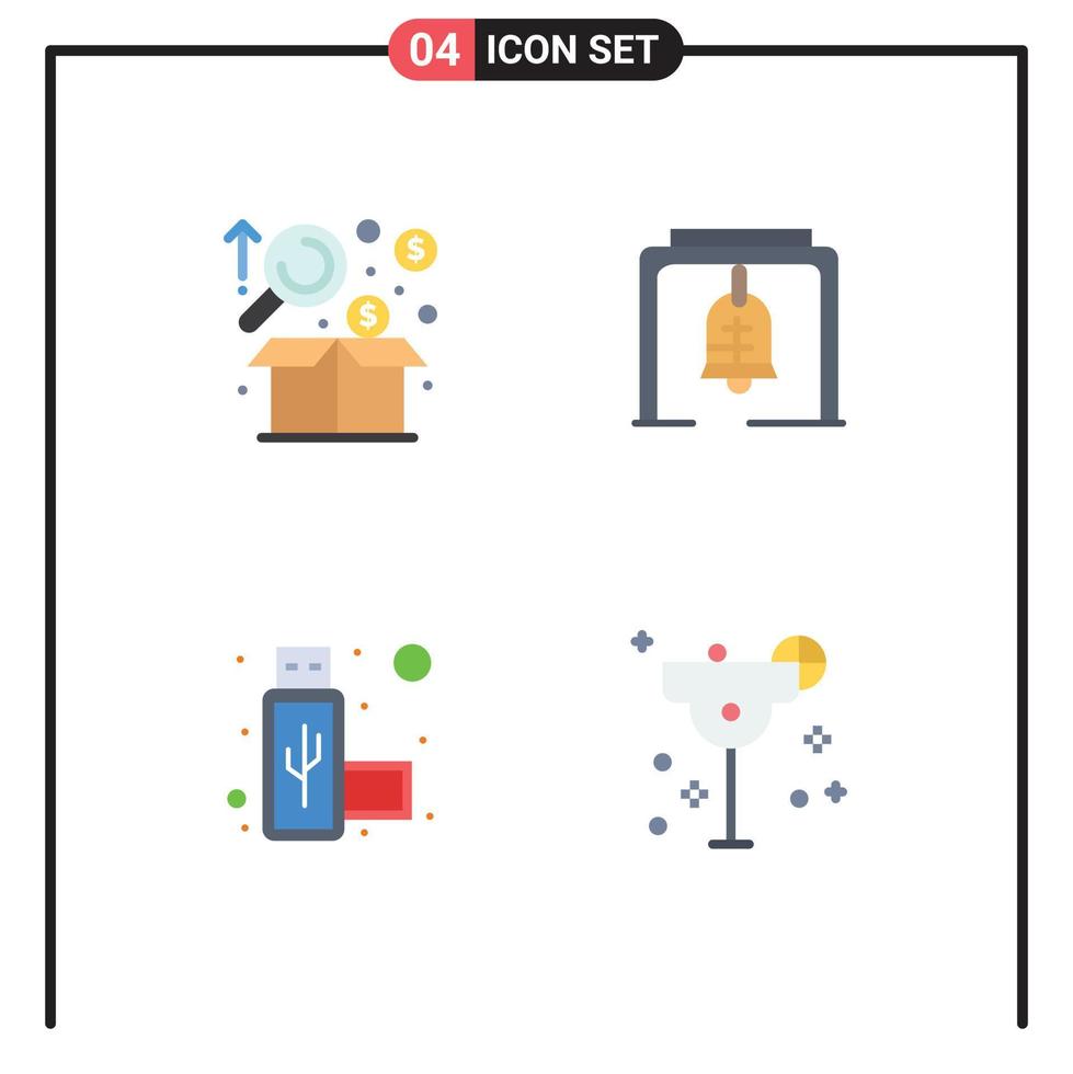 paquete de 4 iconos planos creativos de análisis conexión gráfico campana usb elementos de diseño vectorial editables vector