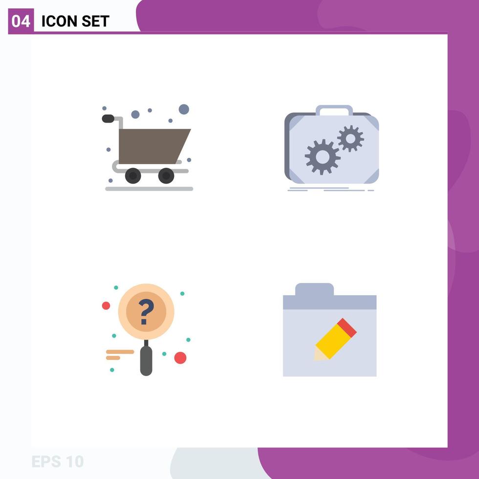 Universal Icon Symbols Group of 4 Modern Flat Icons of cart research briefcase progress edit Editable Vector Design Elements