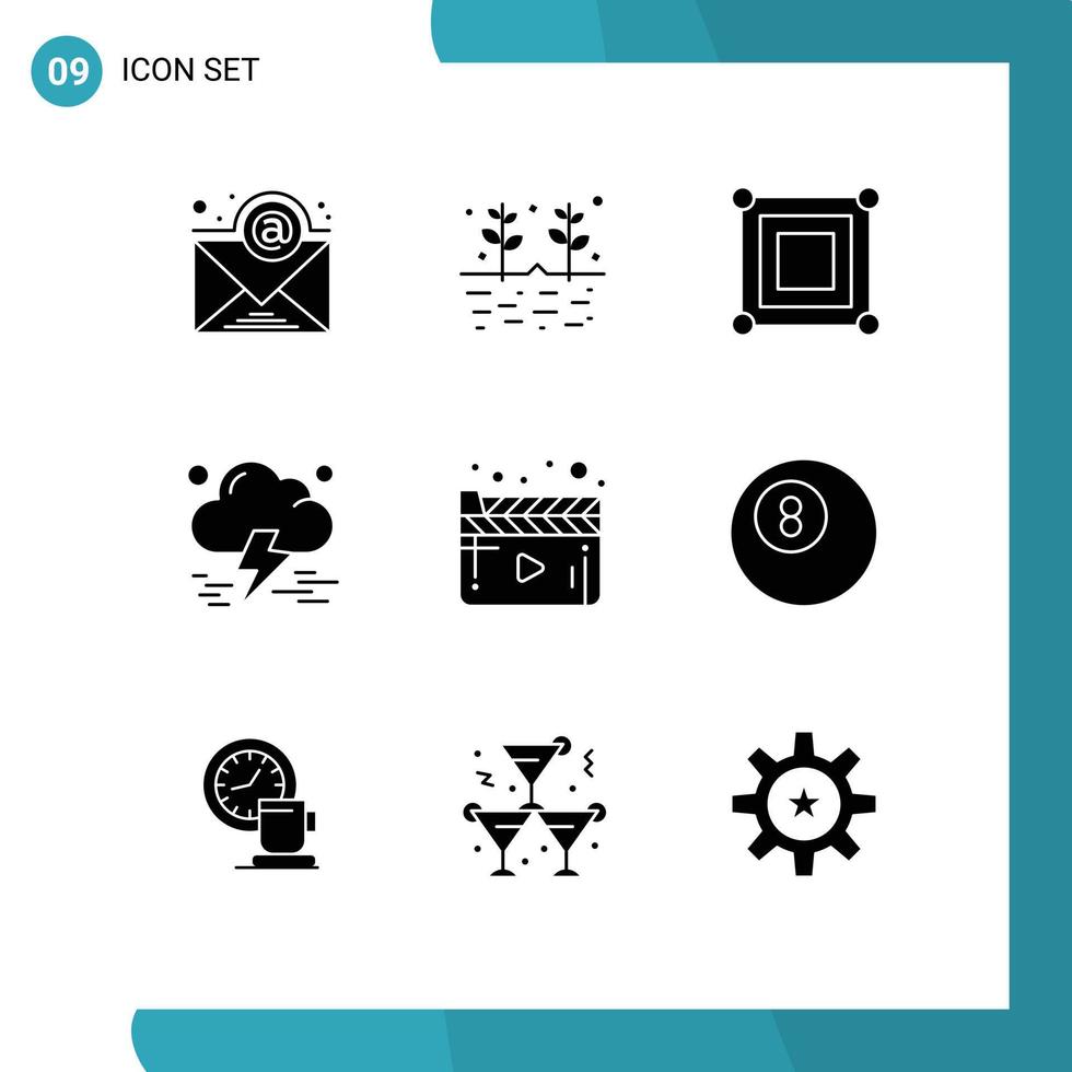 9 Creative Icons Modern Signs and Symbols of player cinema game thunderstorm insurance Editable Vector Design Elements