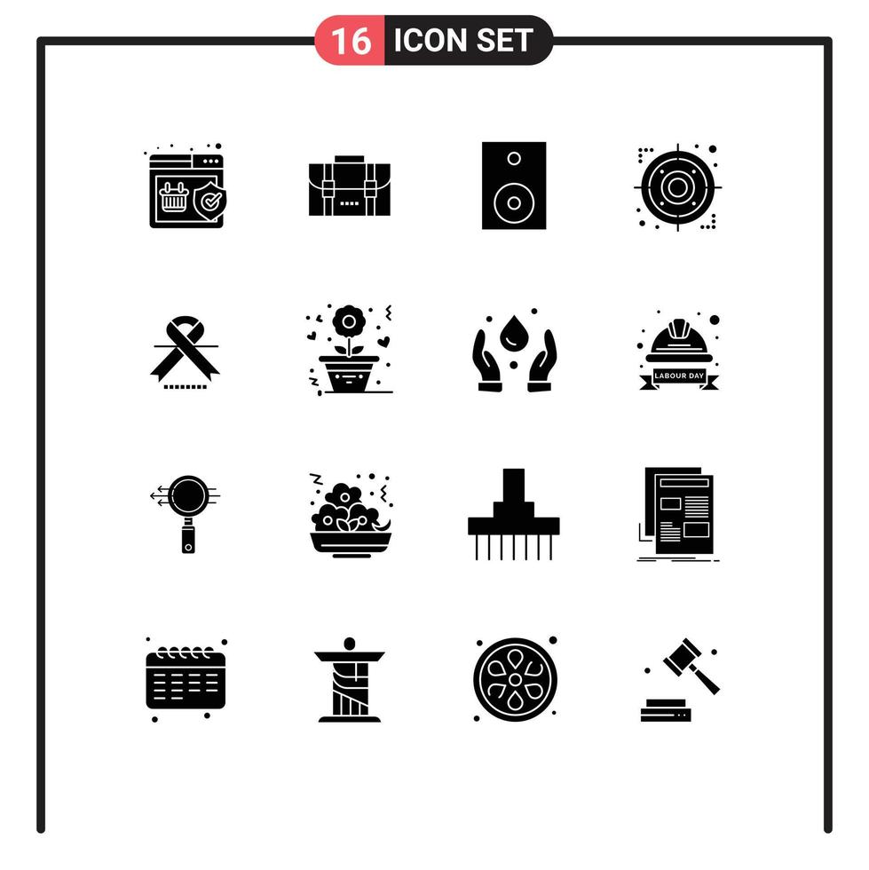 Modern Set of 16 Solid Glyphs Pictograph of cancer target devices strategy technology Editable Vector Design Elements