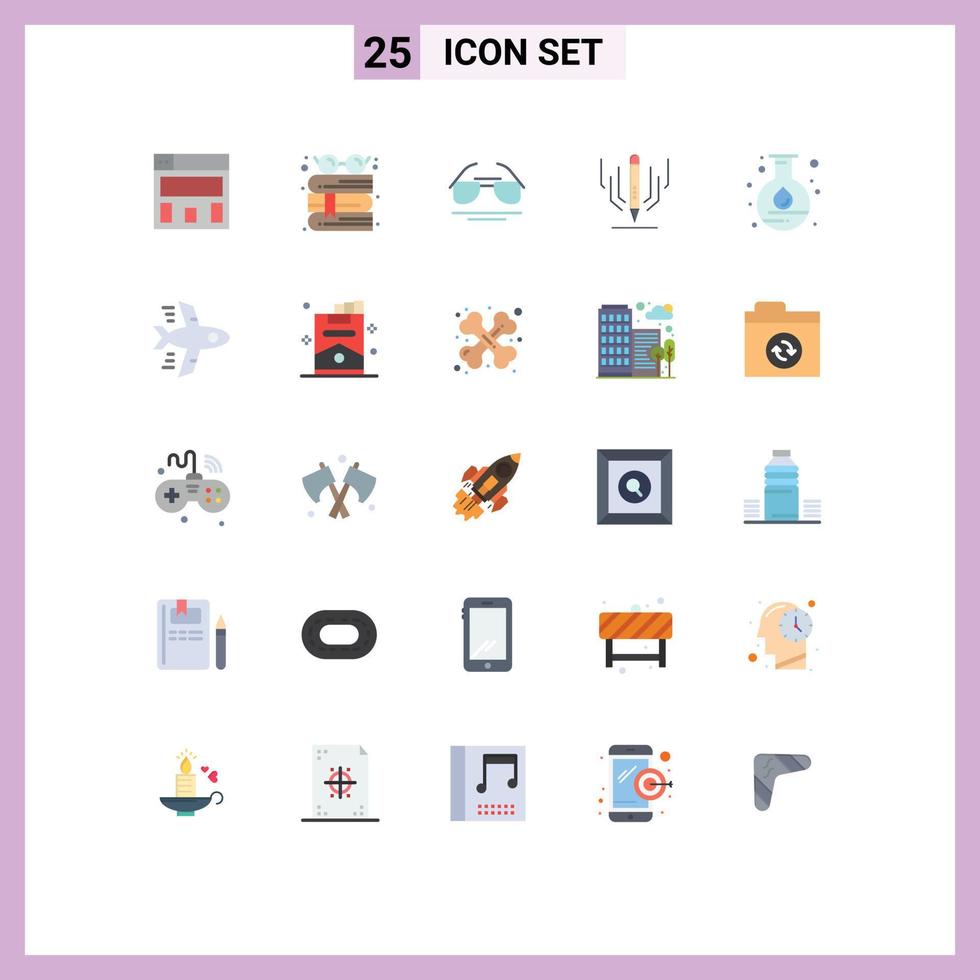 25 Thematic Vector Flat Colors and Editable Symbols of science flask view energy art Editable Vector Design Elements