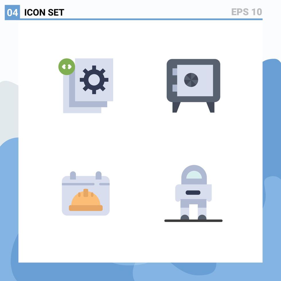 Group of 4 Flat Icons Signs and Symbols for coding hat process locker date Editable Vector Design Elements