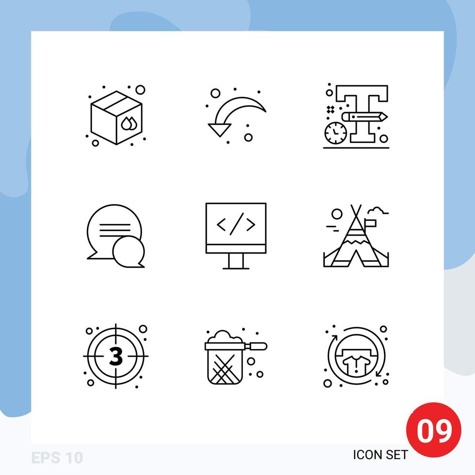 9 iconos creativos signos y símbolos modernos de desarrollo mensajes de diseño de computadora chat elementos de diseño vectorial editables vector