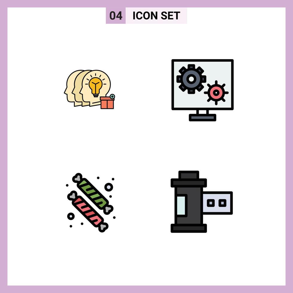 Pictogram Set of 4 Simple Filledline Flat Colors of idea candies staff preference dessert Editable Vector Design Elements