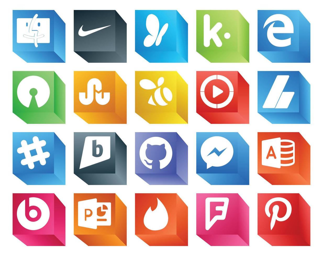 Paquete de 20 íconos de redes sociales que incluye microsoft access github windows media player brightkite slack vector