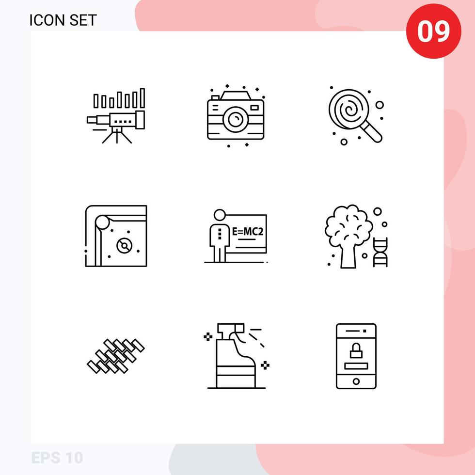 9 Thematic Vector Outlines and Editable Symbols of game air hockey camera sweets food Editable Vector Design Elements