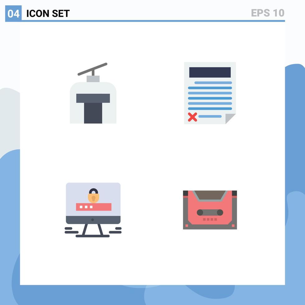 Modern Set of 4 Flat Icons Pictograph of gondola computer vacation document lock Editable Vector Design Elements