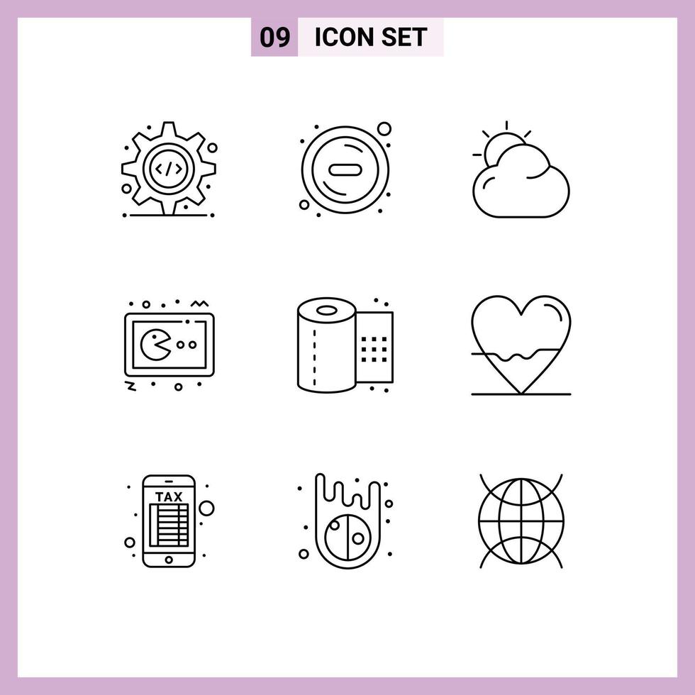 Modern Set of 9 Outlines and symbols such as paper console beach gamepad game Editable Vector Design Elements
