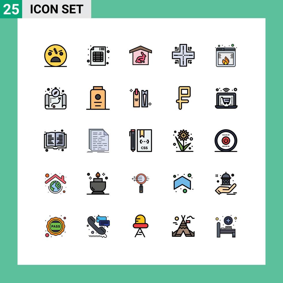 25 User Interface Filled line Flat Color Pack of modern Signs and Symbols of fire technology business location nature Editable Vector Design Elements