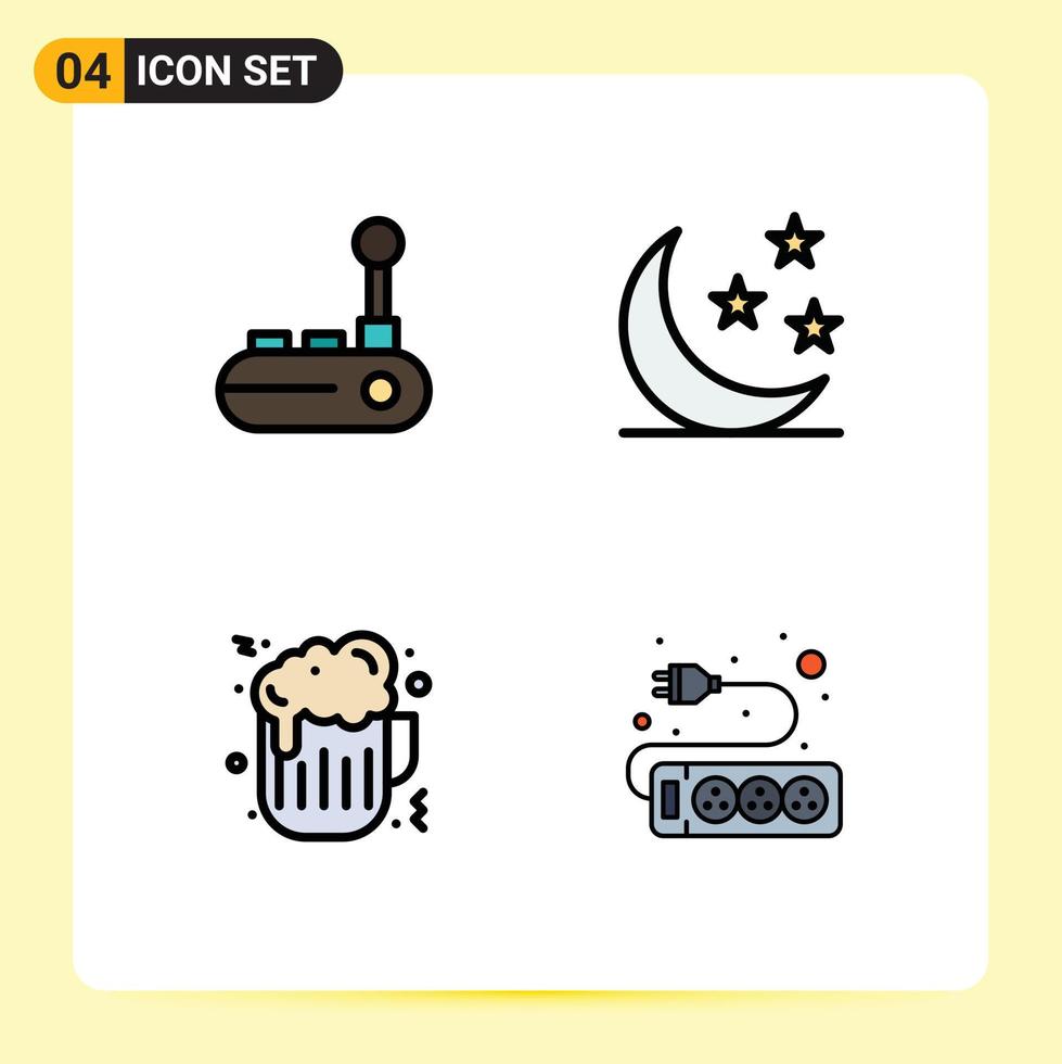 Pack of 4 creative Filledline Flat Colors of controller fast food joy pad moon electronic Editable Vector Design Elements