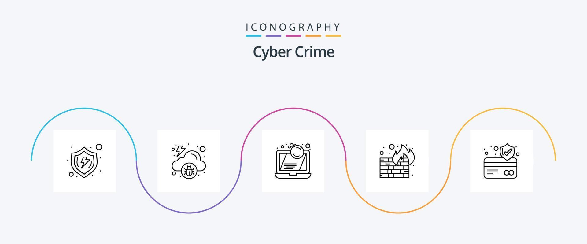 Cyber Crime Line 5 Icon Pack Including security. fire. malware. crime vector