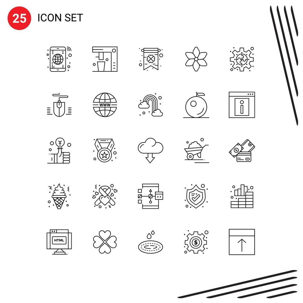 25 Universal Lines Set for Web and Mobile Applications piece connect kitchen plant flower Editable Vector Design Elements