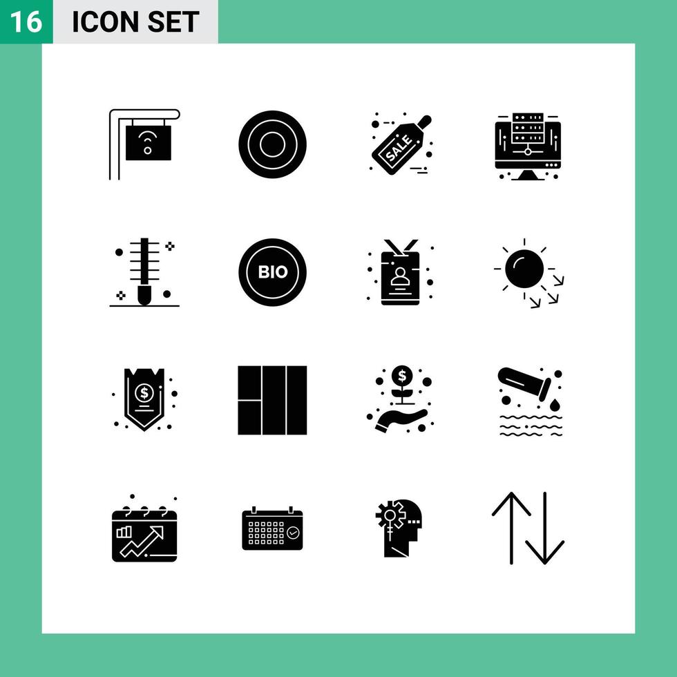 Universal Icon Symbols Group of 16 Modern Solid Glyphs of female beauty christmas server digital Editable Vector Design Elements