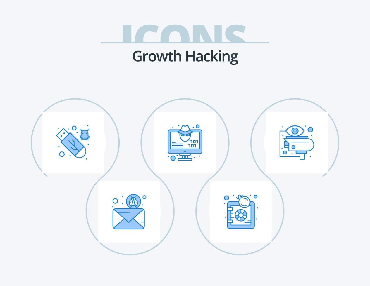 Hacking Blue Icon Pack 5 Icon Design. security. monitor. security warning. hacker. virus vector