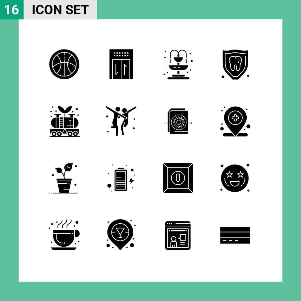 Pictogram Set of 16 Simple Solid Glyphs of celebration power insurance oil energy Editable Vector Design Elements