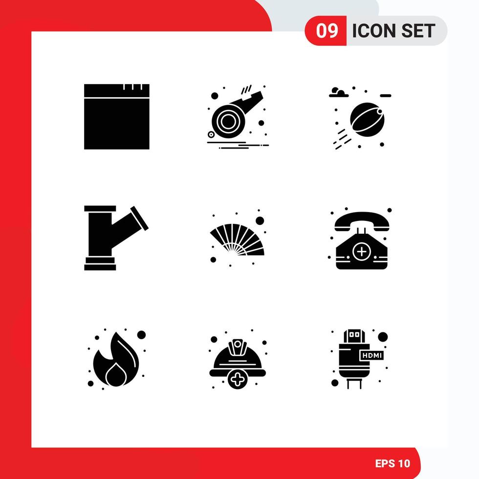 Universal Icon Symbols Group of 9 Modern Solid Glyphs of hospital gras park hand fan water Editable Vector Design Elements