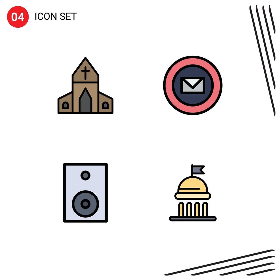 Filledline Flat Color Pack of 4 Universal Symbols of church electronics cross sharp speaker Editable Vector Design Elements