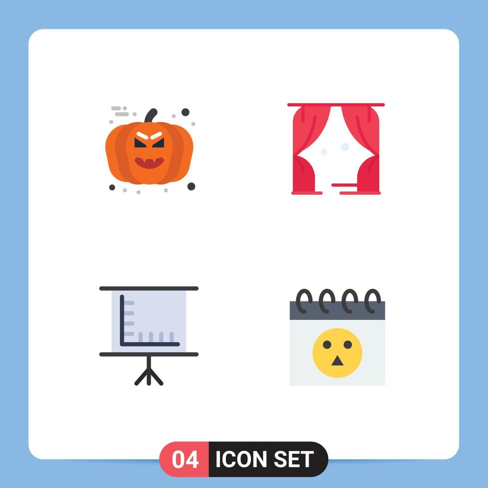 símbolos de iconos universales grupo de 4 iconos planos modernos de elementos de diseño de vectores editables de calendario de teatro de avatar de placa frontal