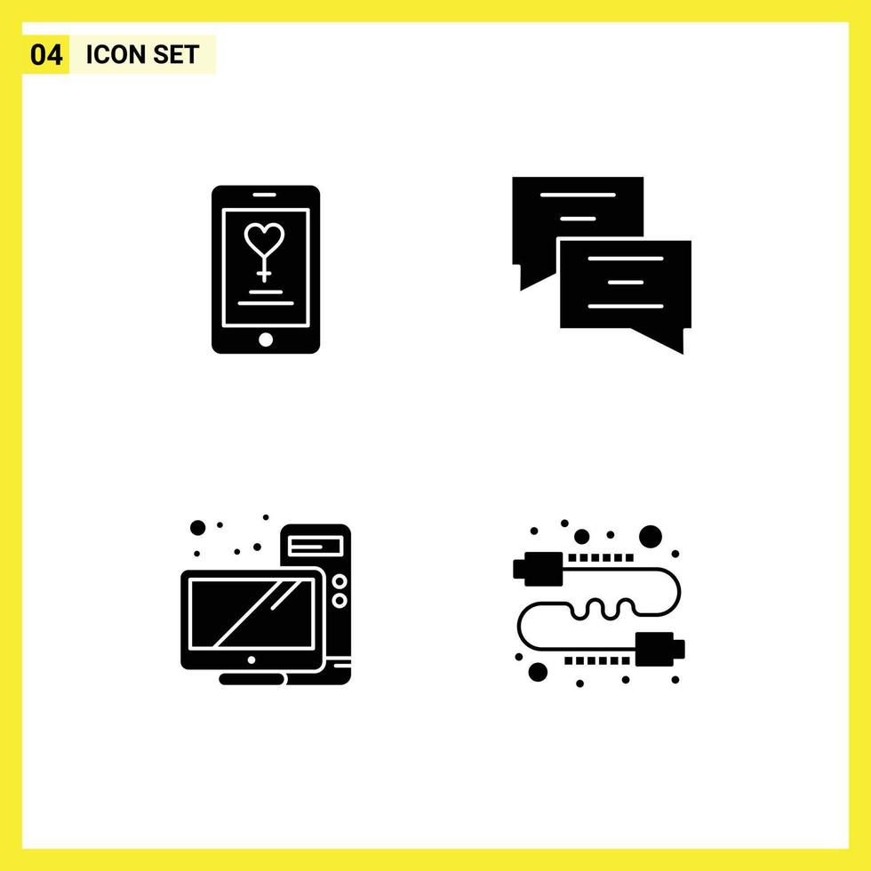 4 Universal Solid Glyphs Set for Web and Mobile Applications app hardware lover message buzz Editable Vector Design Elements