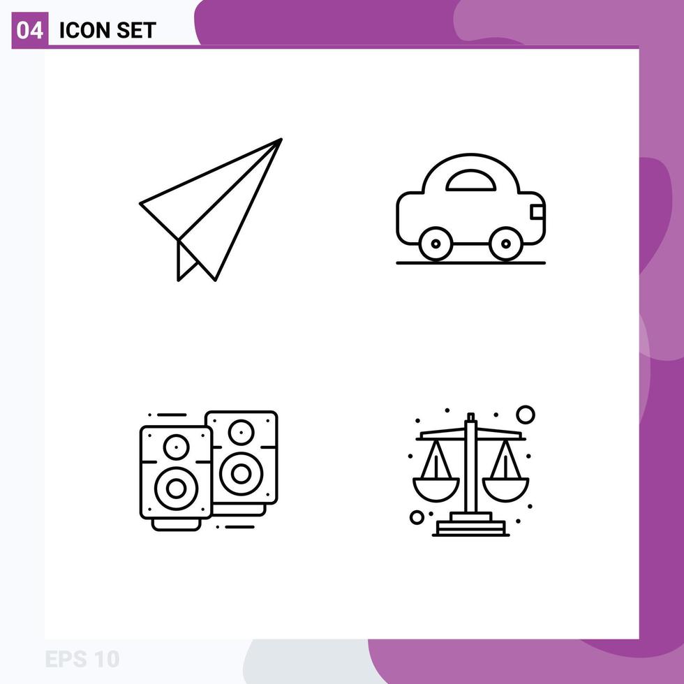 Mobile Interface Line Set of 4 Pictograms of paper wedding automobile vehicles balance Editable Vector Design Elements