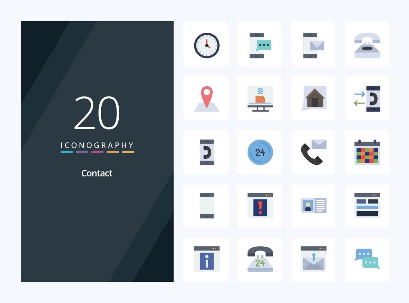 20 Contact Flat Color icon for presentation vector