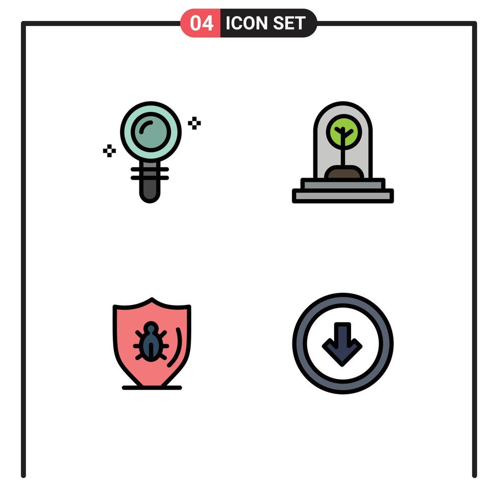 User Interface Pack of 4 Basic Filledline Flat Colors of search bug biochemistry new protect Editable Vector Design Elements