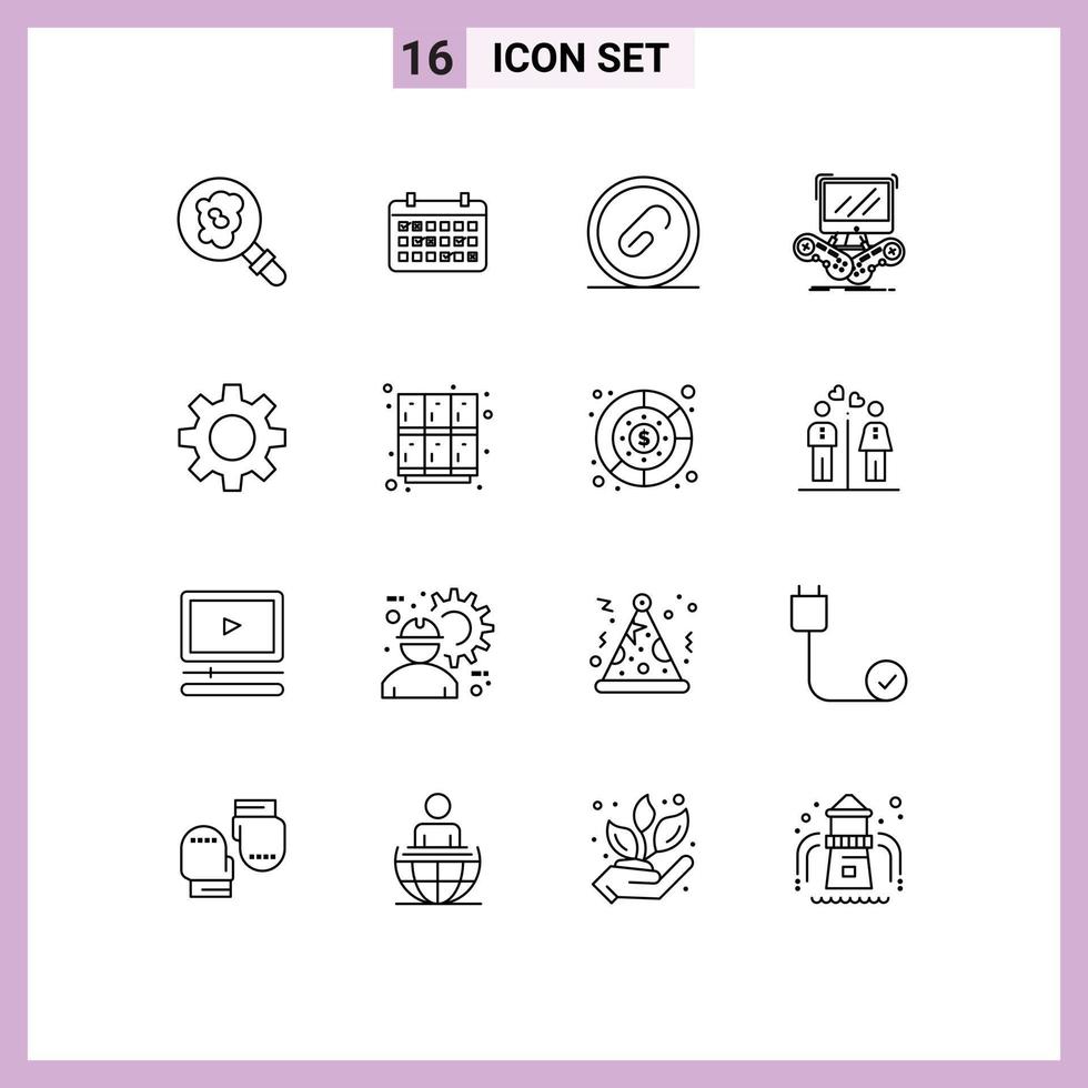 Editable Vector Line Pack of 16 Simple Outlines of online internet attach gaming pin Editable Vector Design Elements