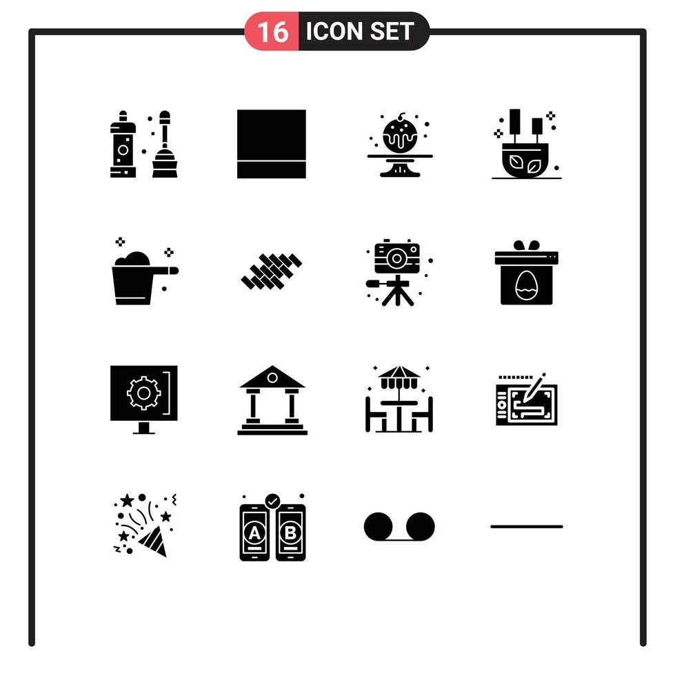 Pictogram Set of 16 Simple Solid Glyphs of bricks gauge cake detergent sticks Editable Vector Design Elements